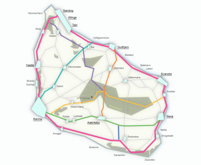 Kort over cykelruter på Bornholm